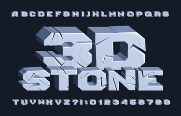 Fototapete - 3D stone alphabet font. Cracked letters and numbers. Stock vector typescript for your typography design.