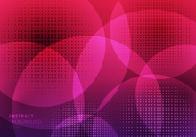 Abstract Circles Overlapping With Halftone On Pink Background. Geometric Template Design Use For Cover Brochure, Poster, Banner Web, Leaflet, Flyer, Etc.