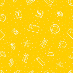 Poster - Seamless pattern of beach elements. Yellow wallpaper