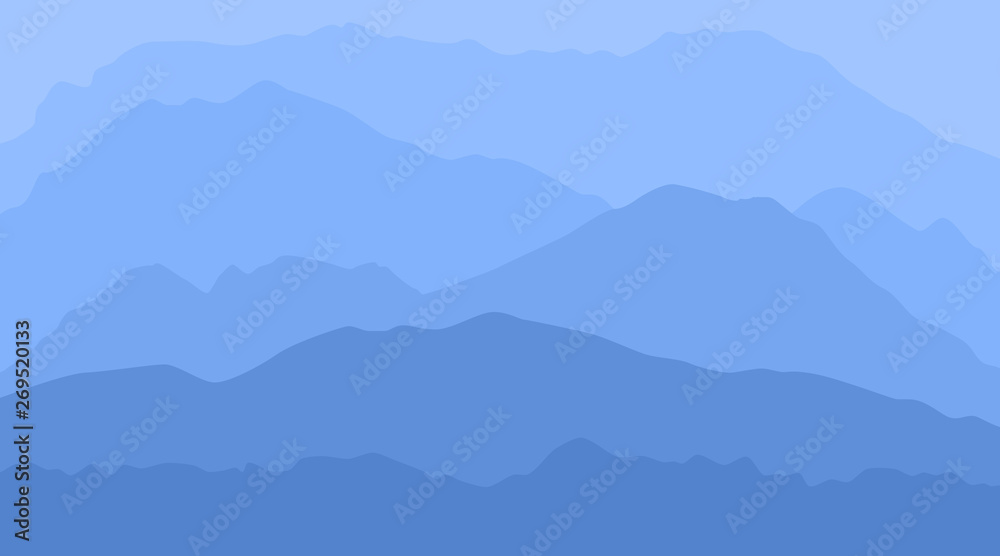 blue calm majestic mountain landscape with fog and mist - obrazy, fototapety, plakaty 