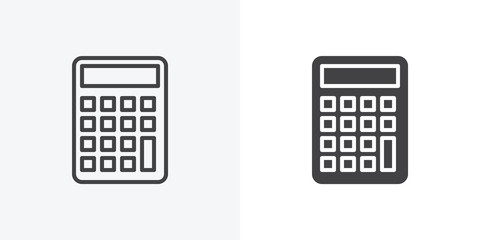 Calculator, math icon. line and glyph version, Calculator buttons outline and filled vector sign. linear and full pictogram. Accounting symbol, logo illustration. Different style icons set
