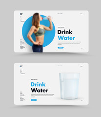 Poster - Template of white vector web page for sports and healthy eating on the theme of drinking water nomes.