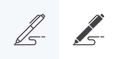 pen, write icon. line and glyph version, signature pen outline and filled vector sign. linear and fu