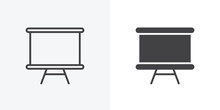 Blank Presentation Board Icon. Blackboard Line And Glyph Version, Whiteboard Outline And Filled Vector Sign. Linear And Full Pictogram. Symbol, Logo Illustration. Different Style Icons Set