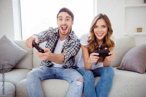 Cuadros en Lienzo Portrait of his he her she two person nice-looking attractive lovely cheerful ch