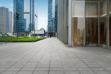 Fototapete - Panoramic skyline and buildings with empty concrete square floor,chongqing,china
