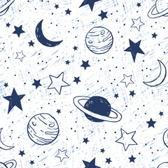 Wall Mural - seamless space pattern with planets, constellations and stars