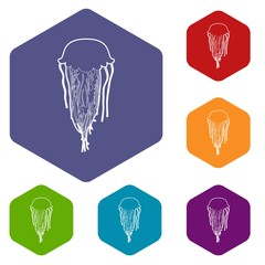 Canvas Print - Jellyfish icons vector colorful hexahedron set collection isolated on white
