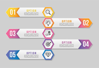 Vector Infographic Design Template with Options Steps and Marketing Icons can be used for info graph, presentations, process, diagrams, annual reports, workflow layout