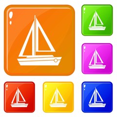 Poster - Small boat icons set collection vector 6 color isolated on white background