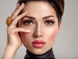 © Valua Vitaly - Beautiful young fashion woman with living coral lipstick. Attractive white girl wears luxury jewelry.