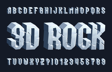 3D rock alphabet font. Cracked letters and numbers. Stock vector typescript for your typography design.