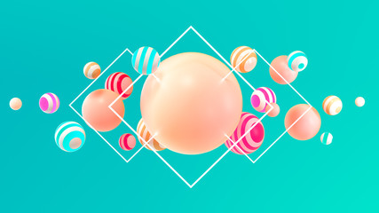 Aufkleber - Sphere composition abstract geometric background. 3d illustration of balls textured with striped pattern. Modern trendy banner or poster design.