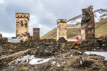 famous tourist highlight in ushguli defensive towers