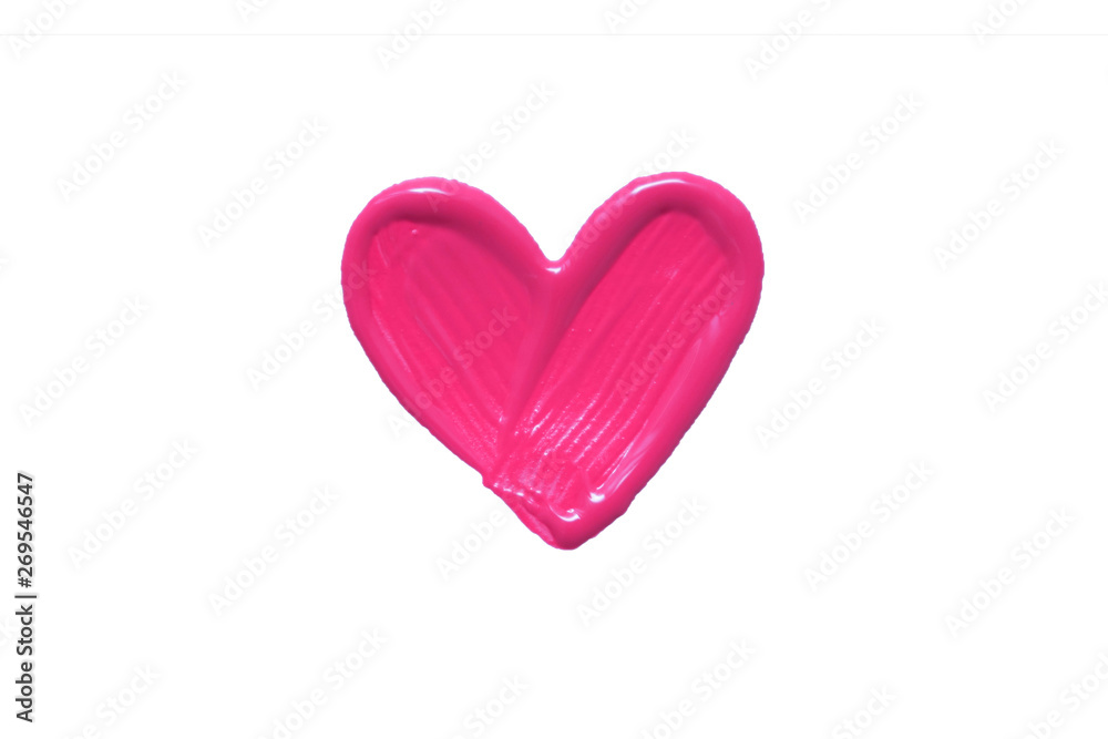 painted pink heart, white paper background, the concept of a symbol of ...