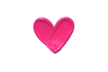 painted pink heart, white paper background, the concept of a symbol of love, isolated