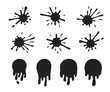 © Kirill - Hand drawn dripping paint splatter set. Drip stamp and liquid drops. Vector isolated illustration.