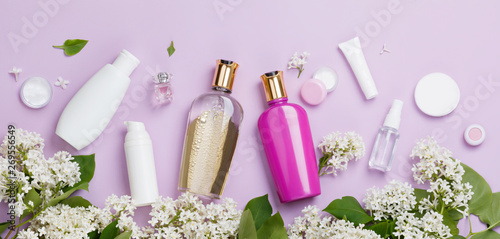Set Of Hair Care Products With White Lilac Flower Shampoo Balm