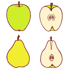 Isolated vector flat apple and pear