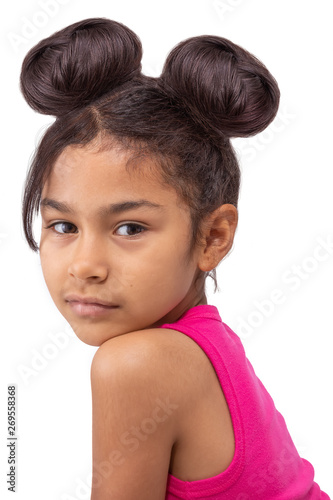 A Double Bun Hairstyle Is How This Little Girl Likes Her