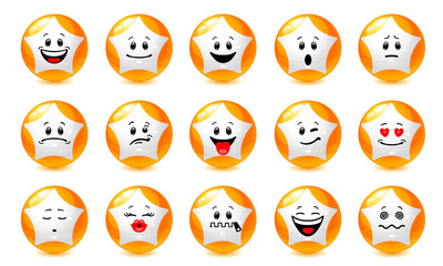 Wall Mural - vector set of star emoticons. collection of yellow stars wearing santa hat with different emotions i