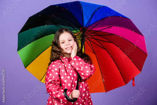 Enjoy Rain Concept Kid Girl Happy Hold Colorful Rainbow