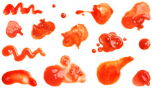 Set Of Delicious Tomato Sauce On White Background, Top View
