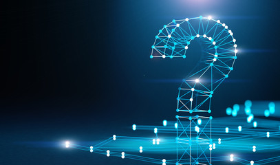 Question mark and concept of science and technology. Questions and answers on the Internet..Networking and communication questions.3d illustration