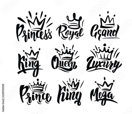 Fotografía Crown logo with hand text lettering on white