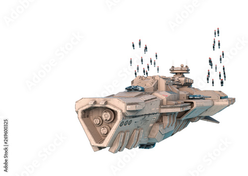 Fotomural alien mothership sending missile in a white background