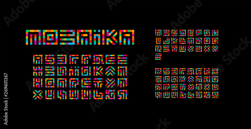 Mosaic Ukrainian English And Russian Alphabet Maze Typography