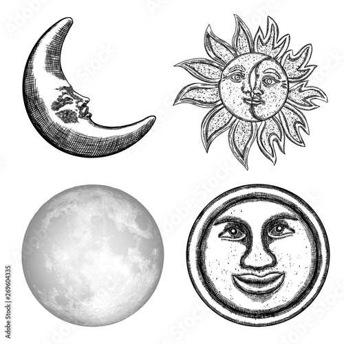 Style set of realistic full moon and human face like