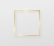 © zaie - Golden border frame with light shadow and light affects. Gold decoration in minimal style. Graphic metal foil element in geometric thin line square shape