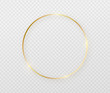 Golden border frame with light shadow and light affects. Gold decoration in minimal style. Graphic metal foil element in geometric thin line circle, round shape