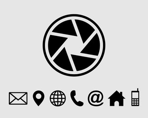 Poster - Lens camera icon symbol Flat vector with contact us set icon