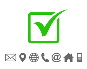 Poster - Check mark icon symbols vector, with contact us set icon
