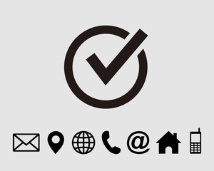 Check mark icon symbols vector, with contact us set icon