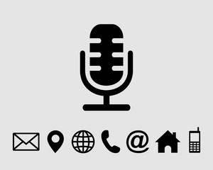 Poster - microphone Flat  icon symbols vector, with contact us set icon