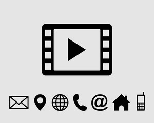 Poster - Play Video symbol vector icon, with contact us set icon vector