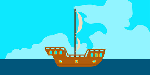 Wall Mural - Side view of a sailboat in a landscape - Vector