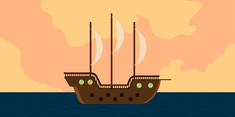 Wall Mural - Side view of a sailboat in a landscape - Vector