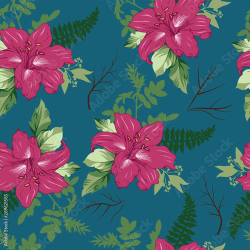 beautiful flower branches with leaf vector seamless pattern