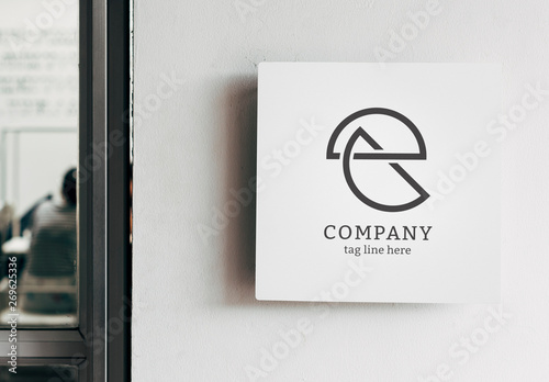 Download White Square Sign Mockup on a Wall Stock Template | Adobe ...