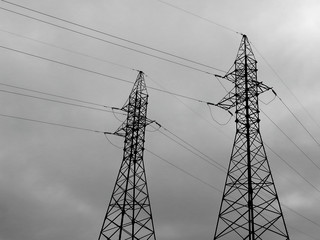 power lines wires insulators cloudy day