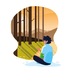 Sticker - man seated observing forest landscape