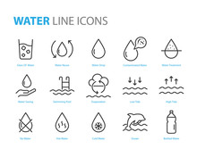 Set Of Water Icons ,such As  Water Drop, Treatment, Sewage, Recycle, Fresh, Save
