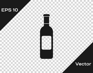 Grey Bottle of wine icon isolated on transparent background. Vector Illustration