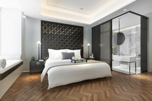 3d Rendering Modern Luxury Chinese Bedroom Suite In Resort With Bathroom
