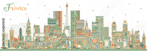 Fotomural France Skyline with Color Buildings.