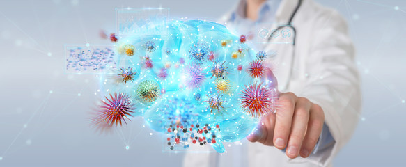 Poster - Doctor using digital nanobot virus 3D rendering